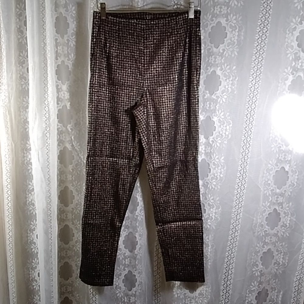 Time & Tru Black And Sparkle Gold Houndstooth Skinny Stretch Pants Sz 8